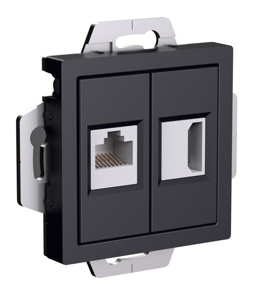 Розетка двойная HDMI+RJ45, кат.5Е, механизм Systeme Electric AtlasDesign Карбон ATN001082 в Санкт-Петербурге