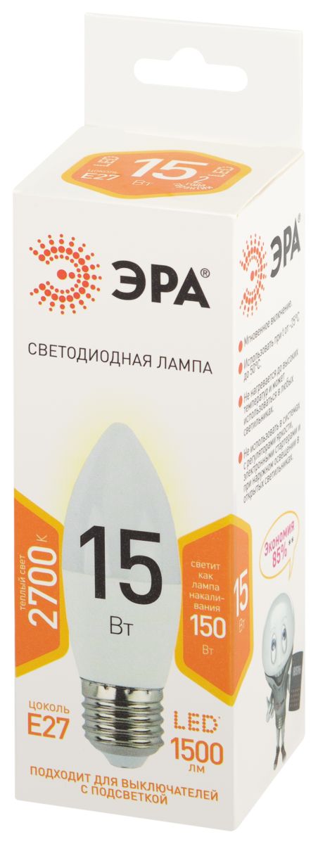 Лампа светодиодная Эра STD LED B35-15W-827-E27 2700K свеча в Санкт-Петербурге