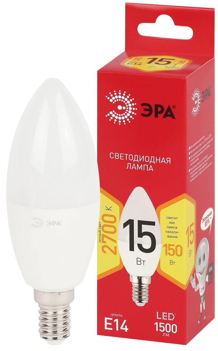 Лампа светодиодная Эра RED LINE LED B35-15W-827-E14 R 15Вт свеча Б0070087 в Санкт-Петербурге