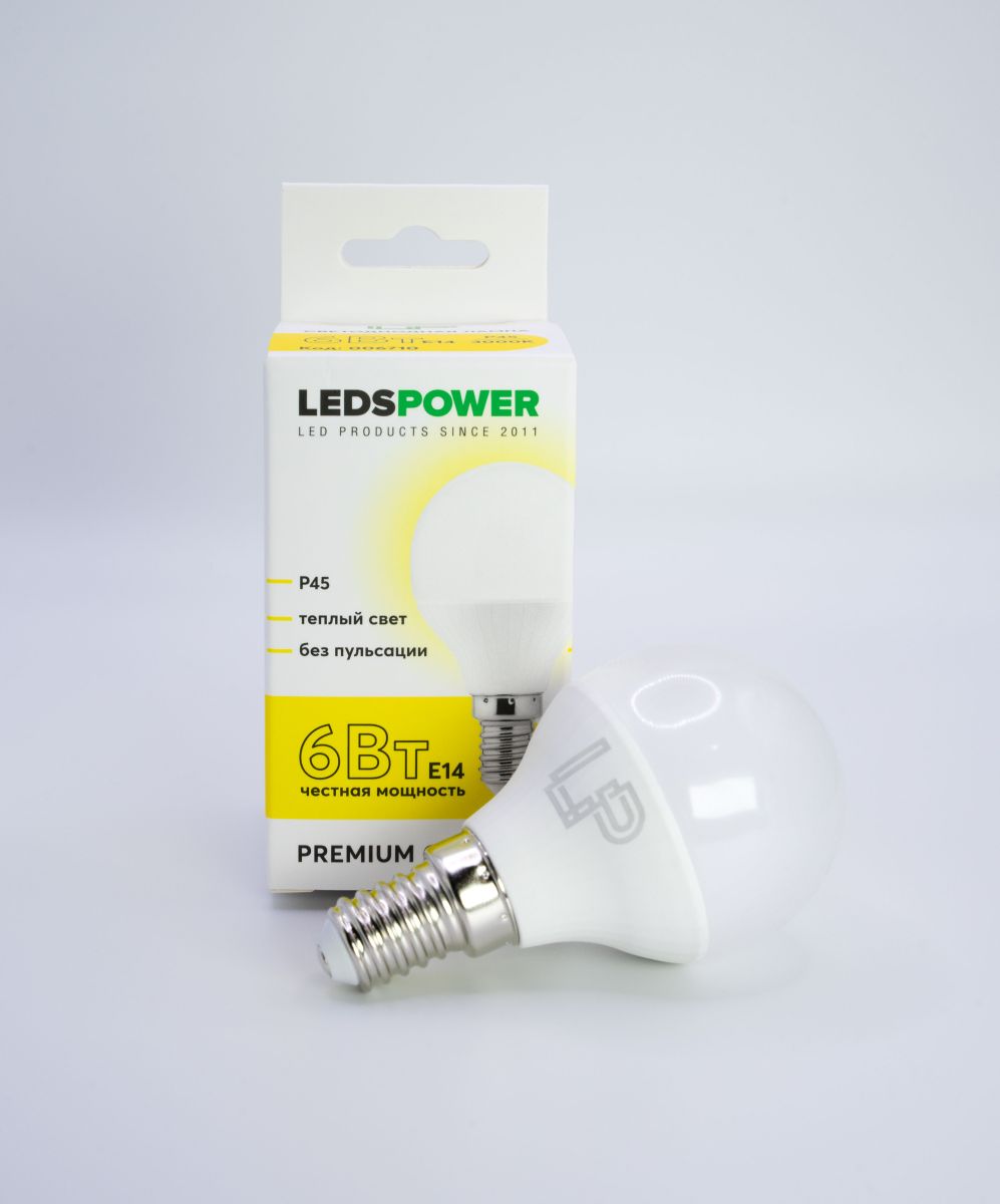 Светодиодная лампа LEDS POWER P45 E14 6Вт 3000К 006710 в Санкт-Петербурге