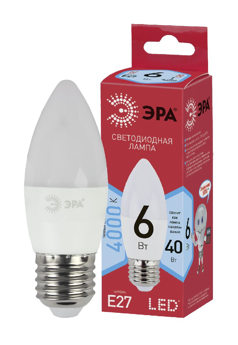 Лампа светодиодная Эра E27 6W 4000K ECO LED B35-6W-840-E27 Б0020621 в #REGION_NAME_DECLINE_PP#