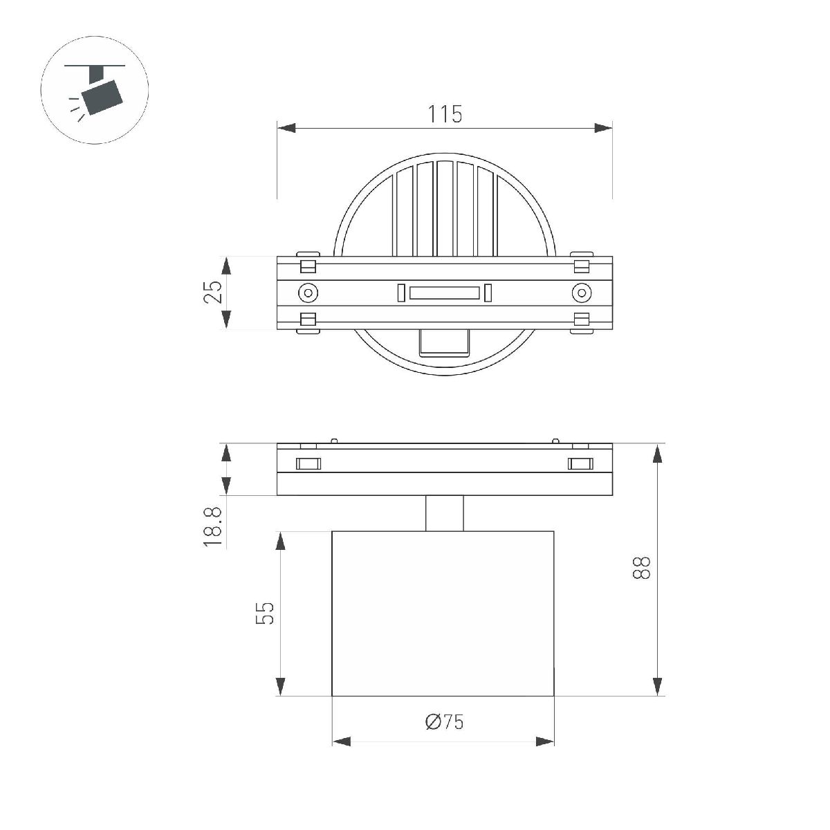 Трековый магнитный светильник Arlight MAG-VIBE-POINT-R75-10W Warm3000 (BK, 24 deg, 48V) 044465 в Санкт-Петербурге