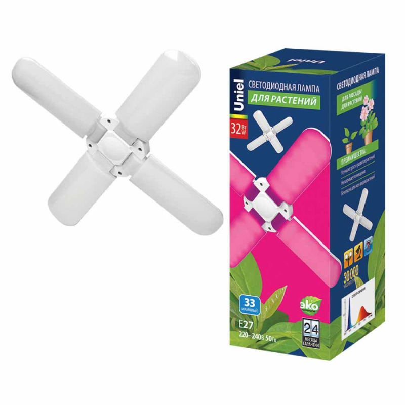 Лампа светодиодная для растений (UL-00007408) Uniel E27 32W матовая LED-P65-32W/SPSB/E27/FR/P4 PLP32WH в #REGION_NAME_DECLINE_PP#