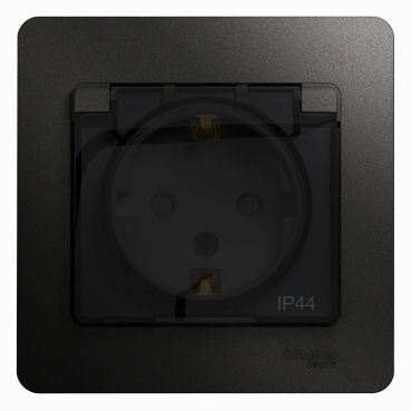 Розетка с/з со шторками с крышкой, 16А, IP44 (в сборе) Systeme Electric Glossa Антрацит GSL000748 в Санкт-Петербурге