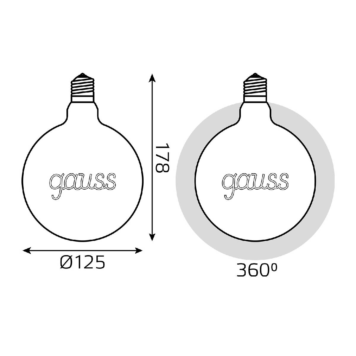 Лампа светодиодная филаментная Gauss E27 2,5W 2000K шар золотой 175802003 в Санкт-Петербурге