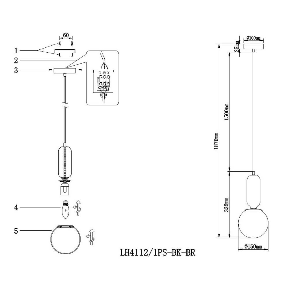 Подвесной светильник Lumien Hall Ermin LH4112/1PS-BK-BR в Санкт-Петербурге