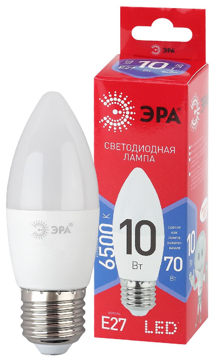 Лампа светодиодная Эра E27 10W 6500K LED B35-10W-865-E27 R Б0045338 в Санкт-Петербурге