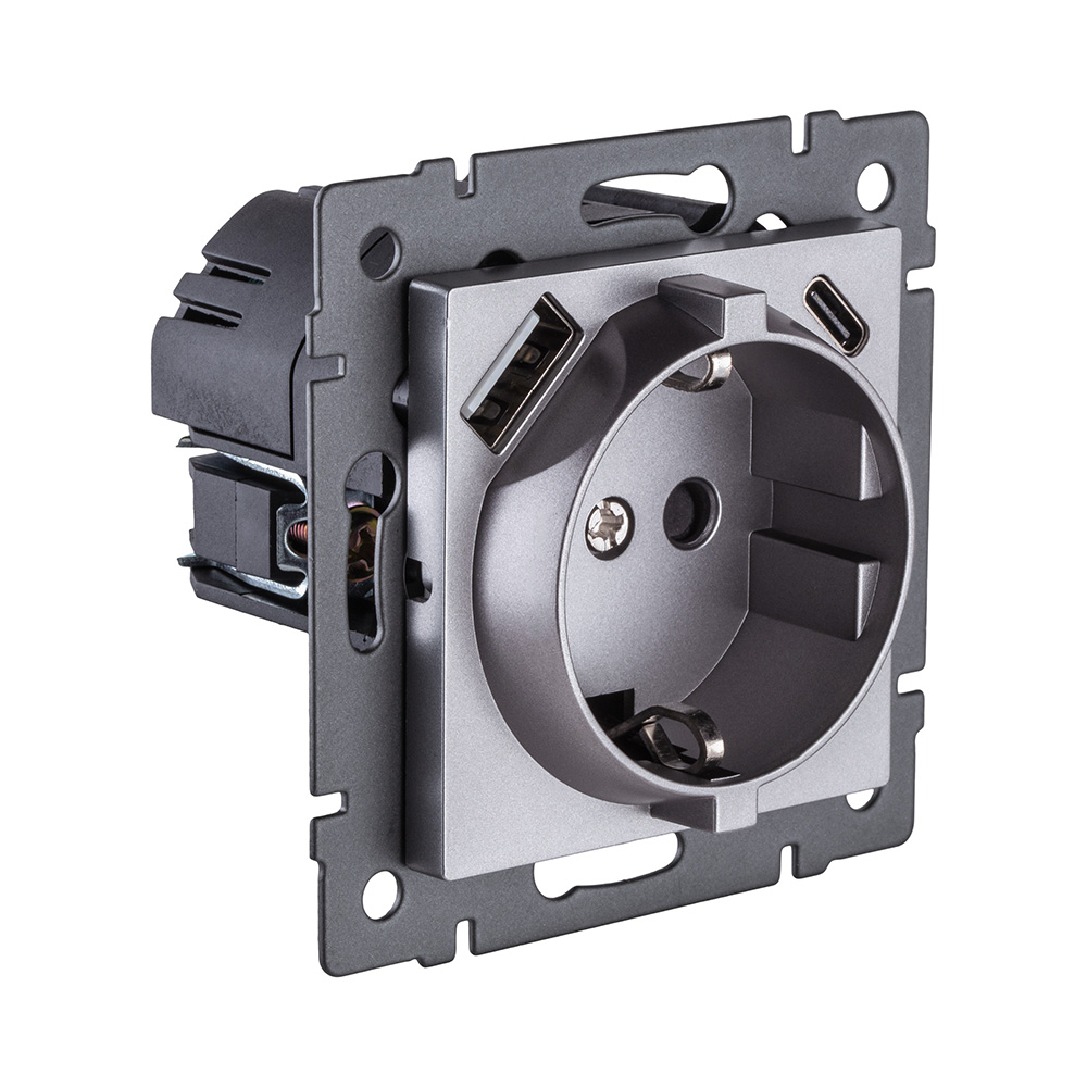 Розетка штепсельная SCHUKO 16A/250 В с USB A+C 20W, серый Kollinger REA-004GY для Aspekt, Eleganz, Reflex в #REGION_NAME_DECLINE_PP#