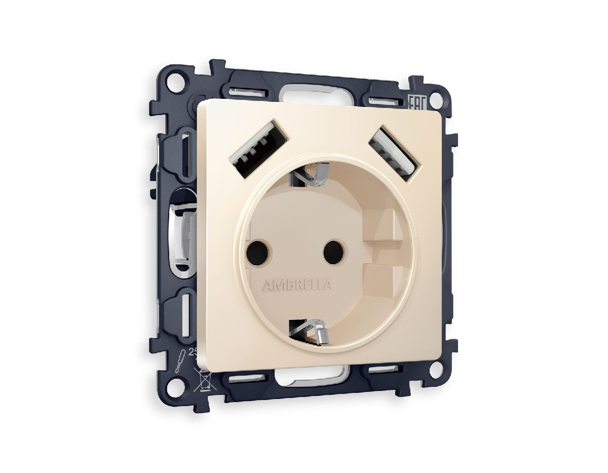 Комплект механизма розетки 2USB A+A 18W (быстрая зарядка) с/з Ambrella Volt Alfa MA329010 в Санкт-Петербурге