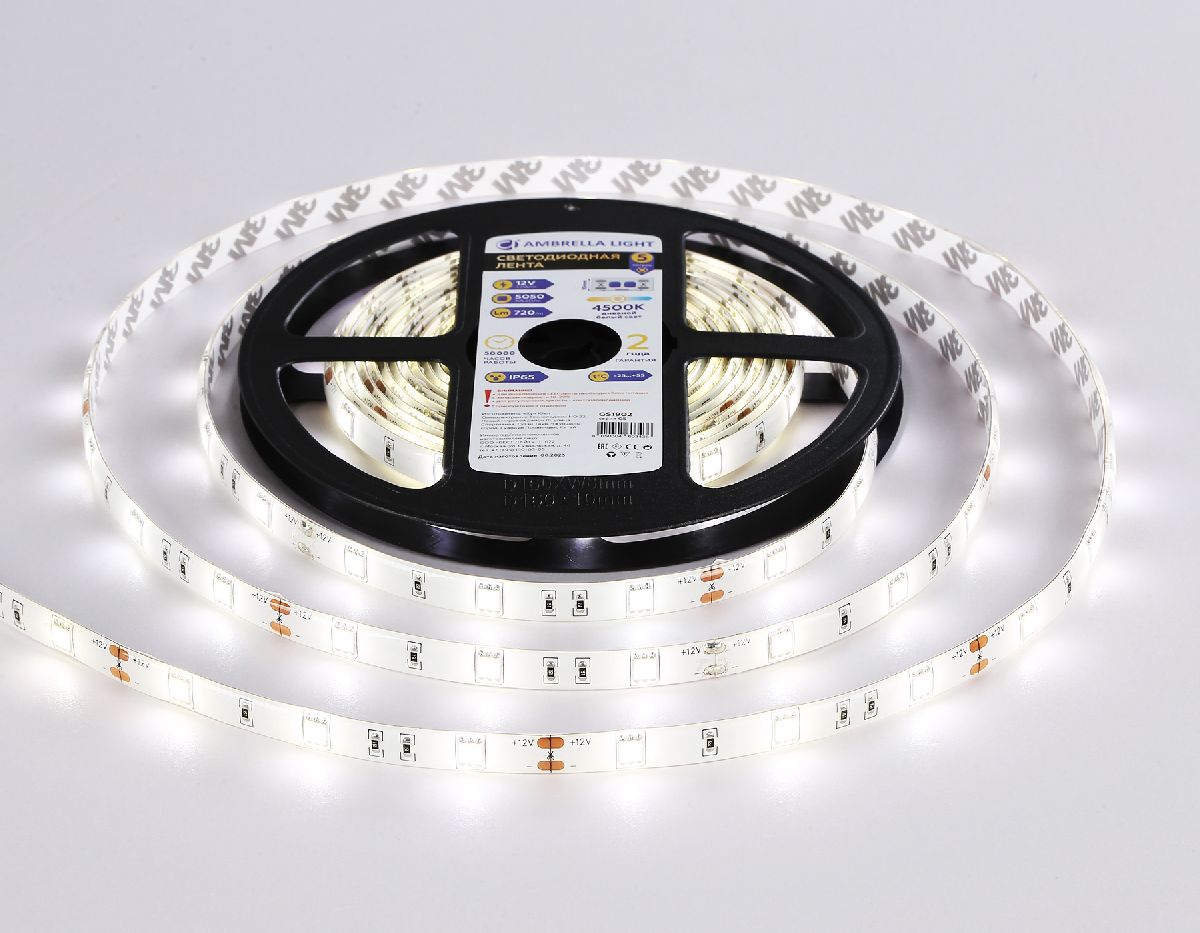 Светодиодная лента Ambrella Light LED Strip 12В 5050 7,2Вт/м 4500K 5м IP65 GS1902 в Санкт-Петербурге