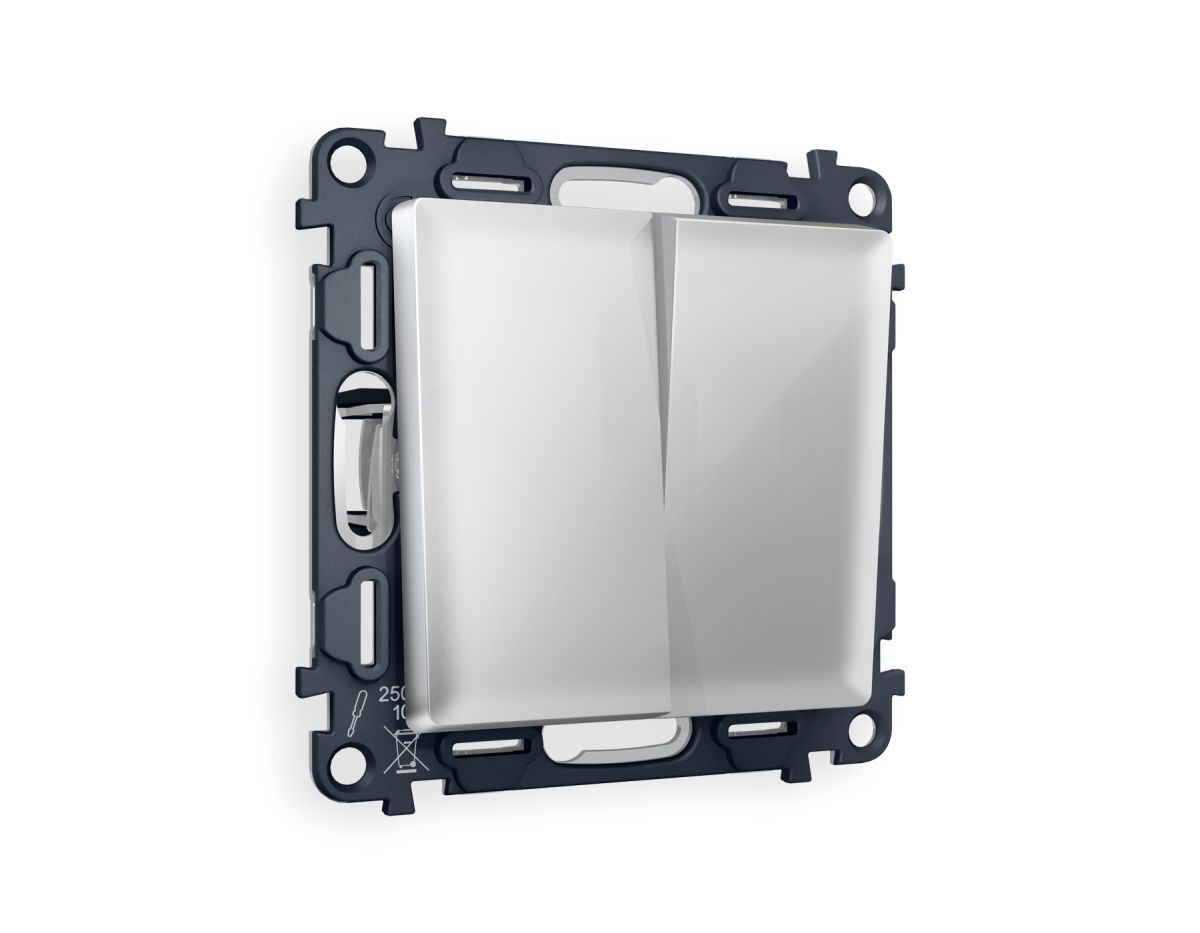 Комплект механизма 2-клавишного перекрестного выключателя 10A-250V Alfa Серебро глянец Quant Ambrella Volt MA403030 (AP4030, VM125) в #REGION_NAME_DECLINE_PP#