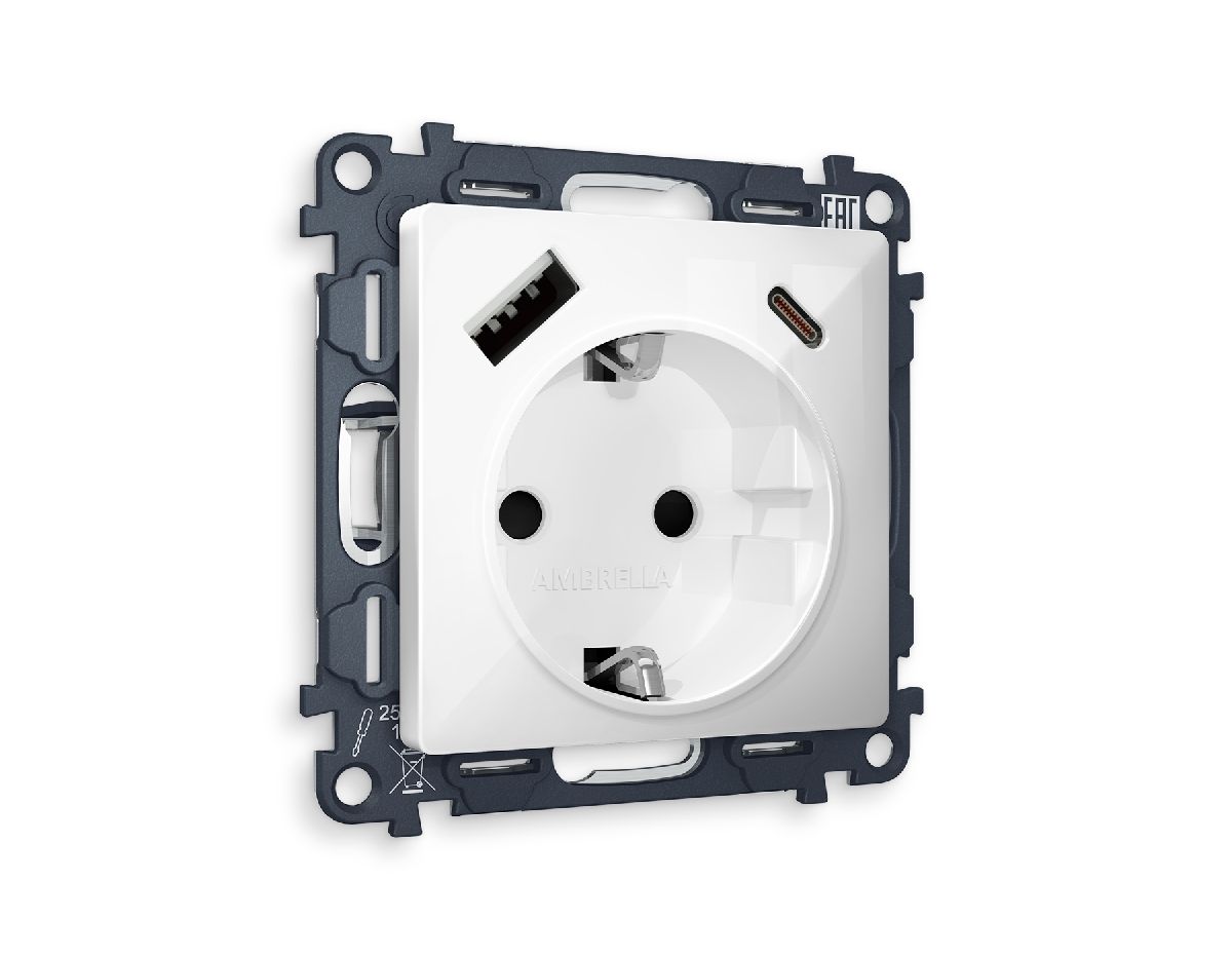 Комплект механизма розетки 2USB A+C 20W (быстрая зарядка) с/з Ambrella Volt Alfa MA110010 в #REGION_NAME_DECLINE_PP#