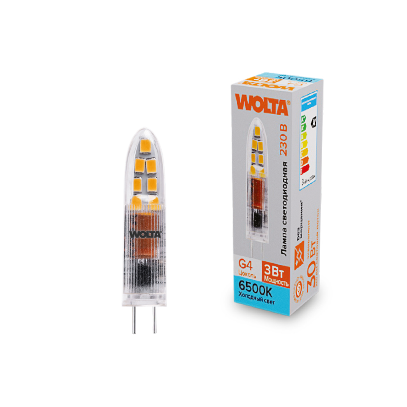 Светодиодная лампа WOLTA 3Вт 6500K G4 матовая WSTD-JC-220V3W6KG4-P в Санкт-Петербурге