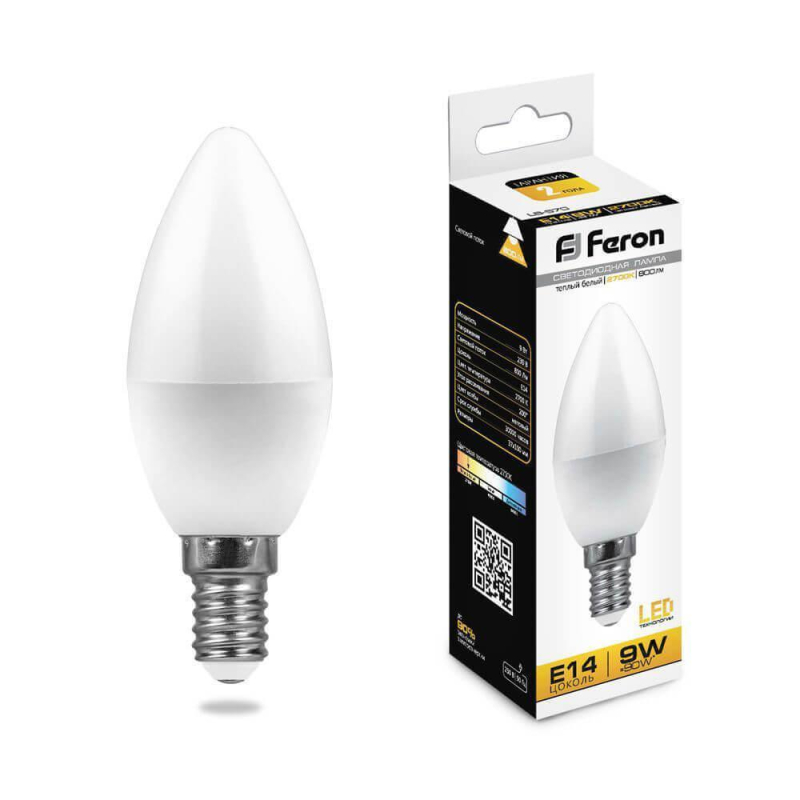 Лампа светодиодная Feron E14 9W 2700K Свеча Матовая LB-570 25798 в Санкт-Петербурге