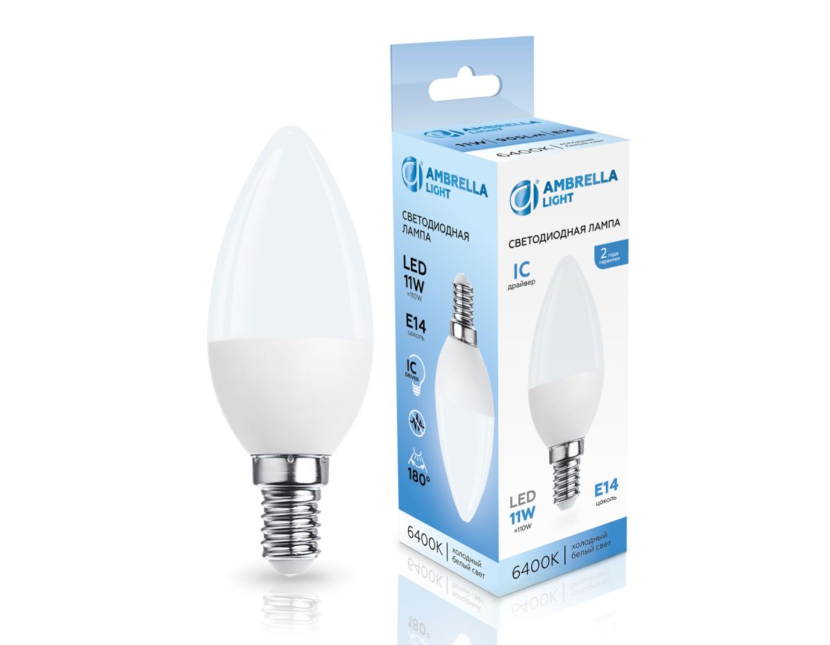 Светодиодная лампа Ambrella Light Bulbing E14 11W 6400K свеча 371116 в Санкт-Петербурге