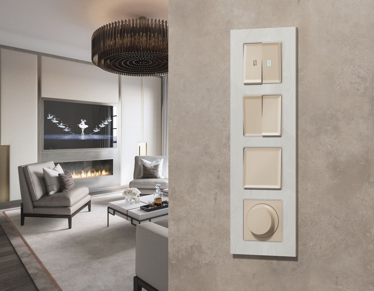 Комплект механизма 2-клавишного перекрестного выключателя 10A-250V Alfa Бежевый матовый Quant Ambrella Volt MA323030 (AP3230, VM125) в #REGION_NAME_DECLINE_PP#