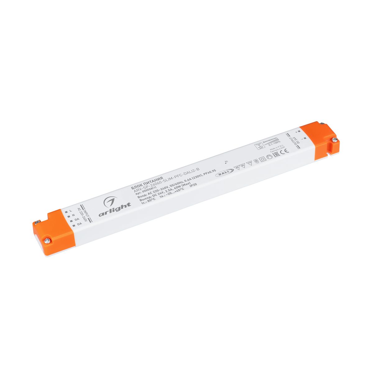 Блок питания Arlight ARV-SP-24060-SLIM-PFC-DALI2-B (24V, 2.5A, 60W) (IP20 Пластик) 050558(1) в Санкт-Петербурге