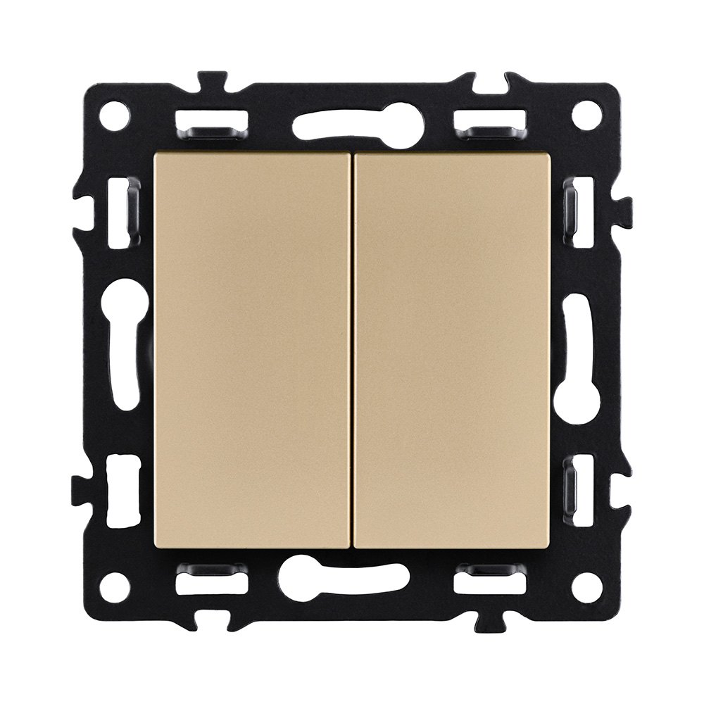 Выключатель кнопочный 2-клавишный 10А/250В, золотой Kollinger Asthetik AS-025GD в #REGION_NAME_DECLINE_PP#