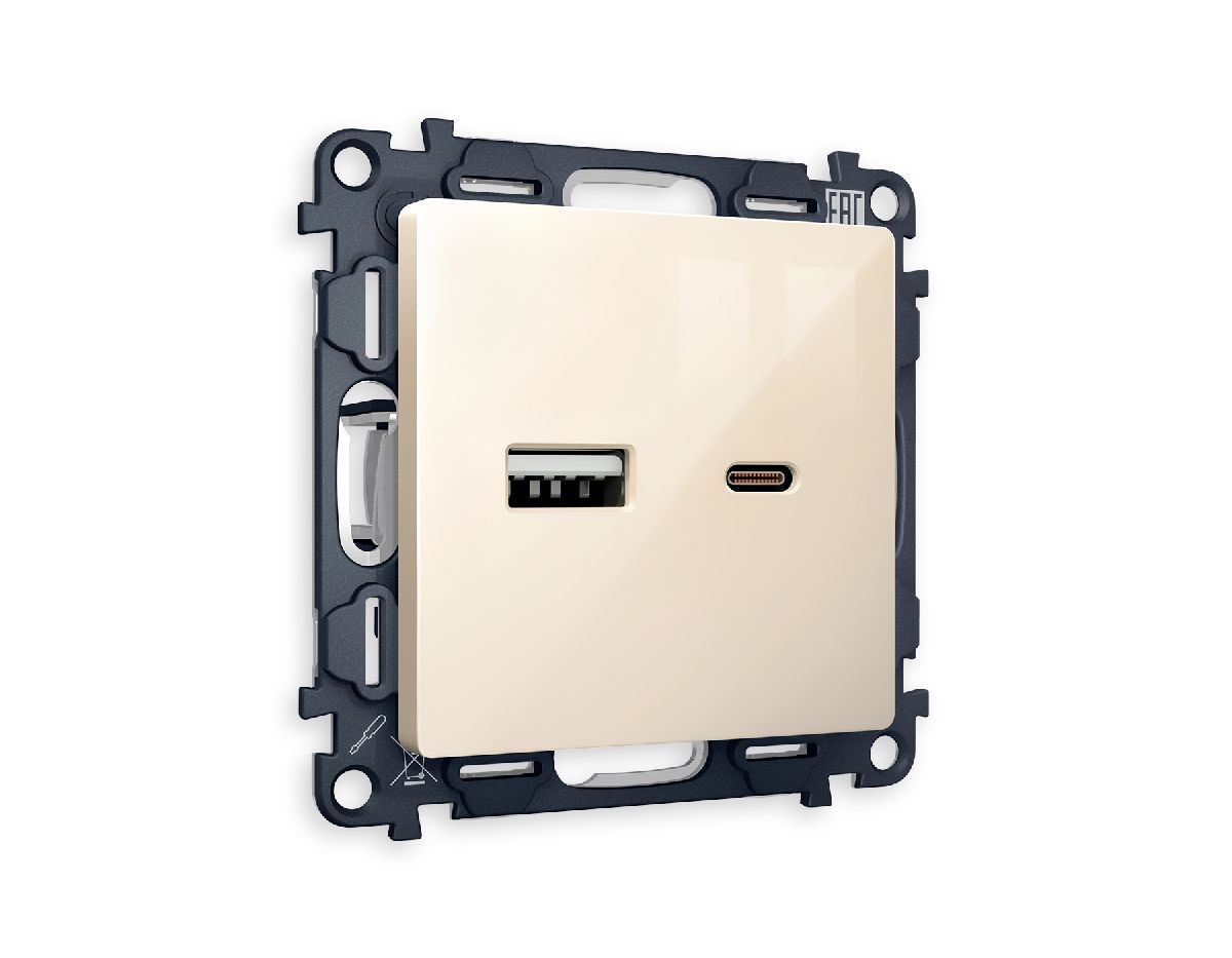 Комплект механизма розетки 2USB A+C 20W (быстрая зарядка) Ambrella Volt Alfa MA311010 в Санкт-Петербурге
