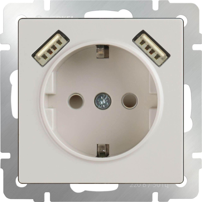 Розетка Werkel с заземлением, шторками и USBx2 слоновая кость WL03-SKGS-USBx2-IP20 4690389073205 в Санкт-Петербурге