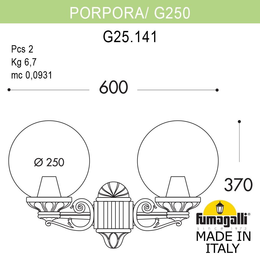 Уличный настенный светильник Fumagalli Globe 250 G25.141.000.AZF1R в Санкт-Петербурге