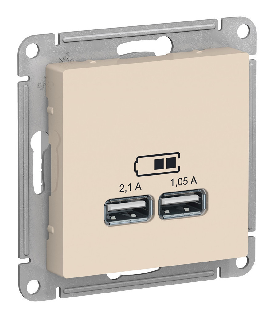 Розетка USB, 5В, 1 порт x 2,1 А, 2 порта х 1,05 А, механизм Systeme Electric AtlasDesign Беж ATN000233 в Санкт-Петербурге