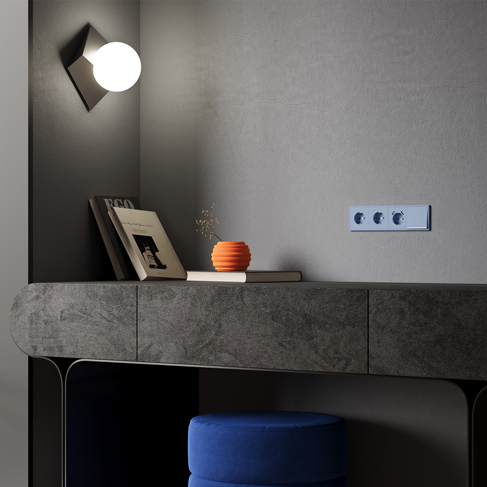 Накладка для розетки с заземлением и защитными шторками Voltum S70 (деним) VLS000715 в #REGION_NAME_DECLINE_PP#