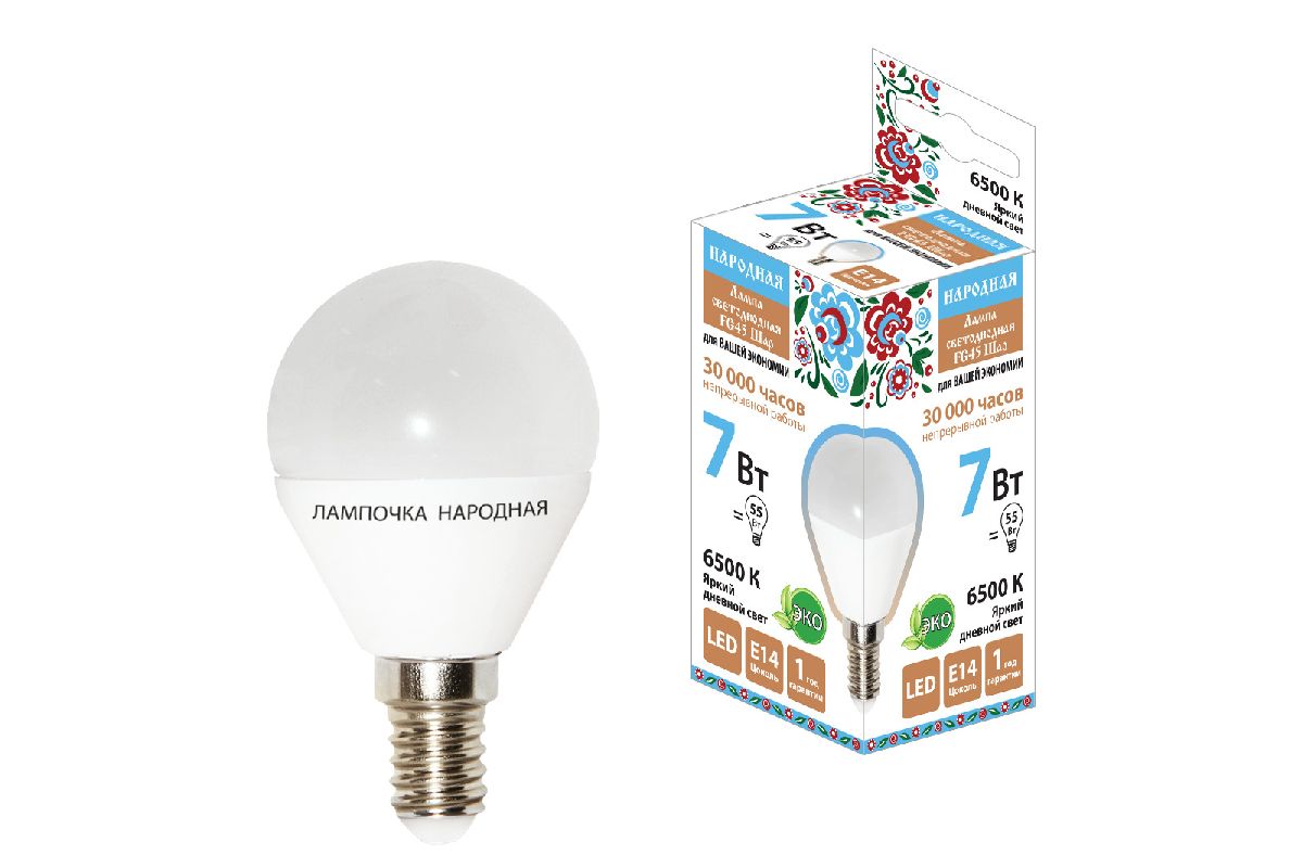 Лампа светодиодная TDM Electric Народная Е14 7W 6500K матовая SQ0340-1549 в Санкт-Петербурге