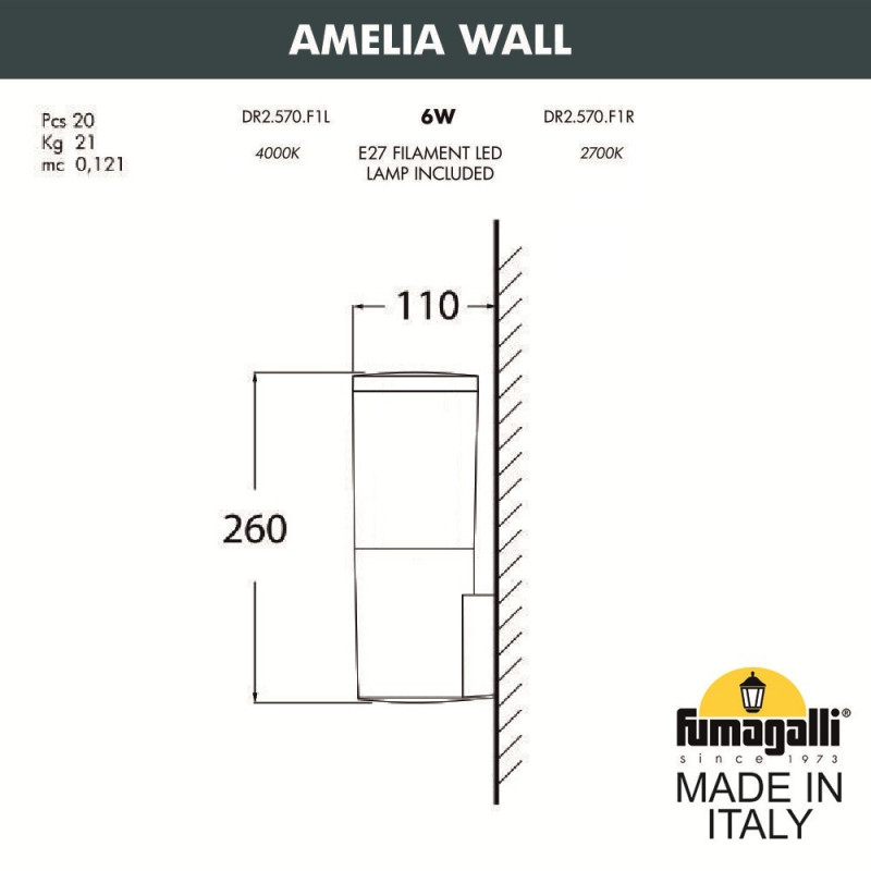 Уличный настенный светильник Fumagalli DR2.570.000.AYF1R в Санкт-Петербурге