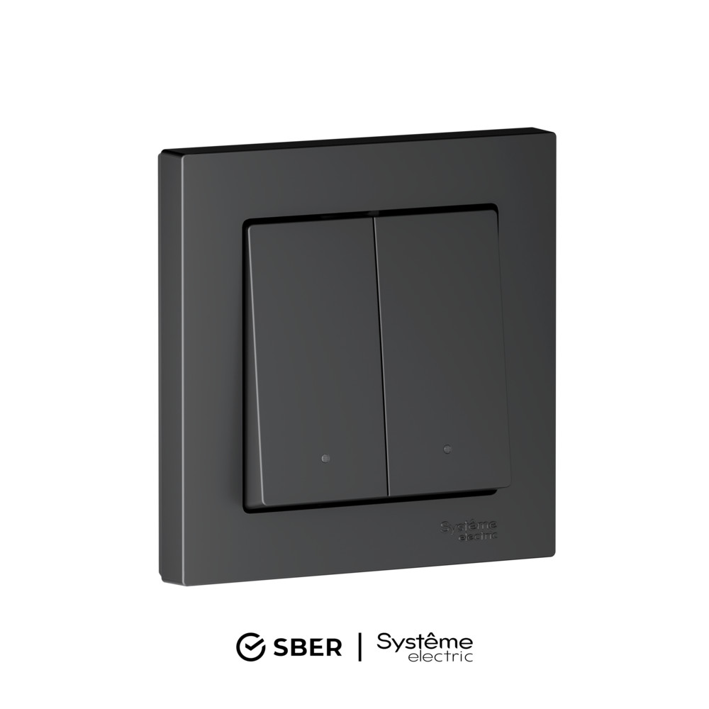 Выключатель 2-кл с подсв., Zigbee, сх.5, L+N, 10А SBER Systeme Electric AtlasDesign Smart Карбон ATN001053Z в Санкт-Петербурге