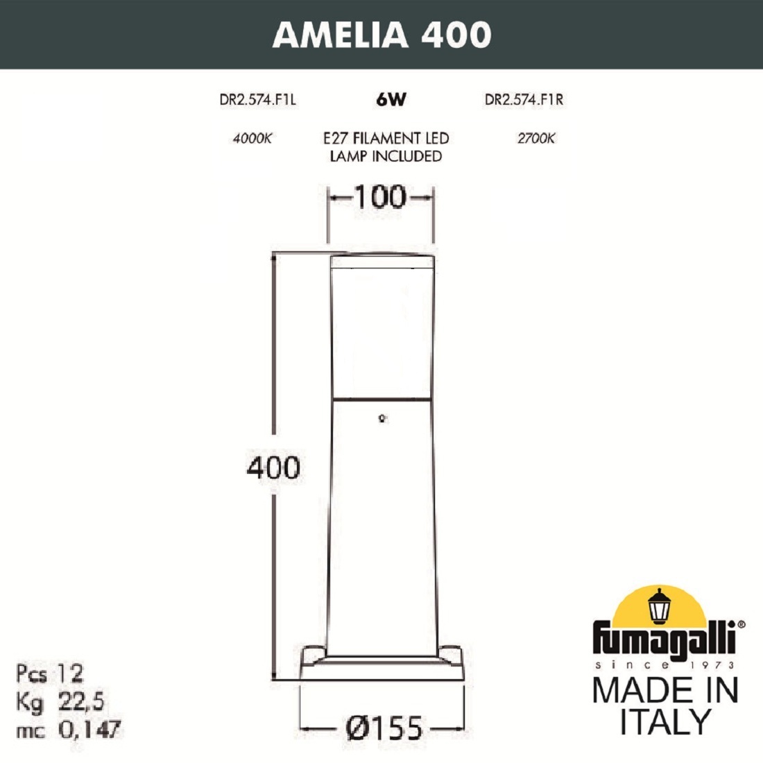 Ландшафтный светильник Fumagalli AMELIA 400 DR2.574.000.WYE27 в Санкт-Петербурге