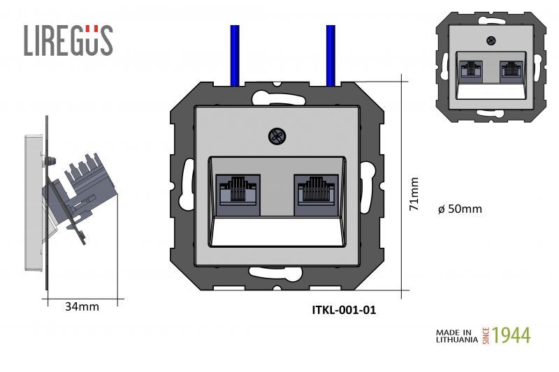 Розетка телефонная и компьютерная (RJ11+RJ45) Liregus Epsilon 29-237 в Санкт-Петербурге