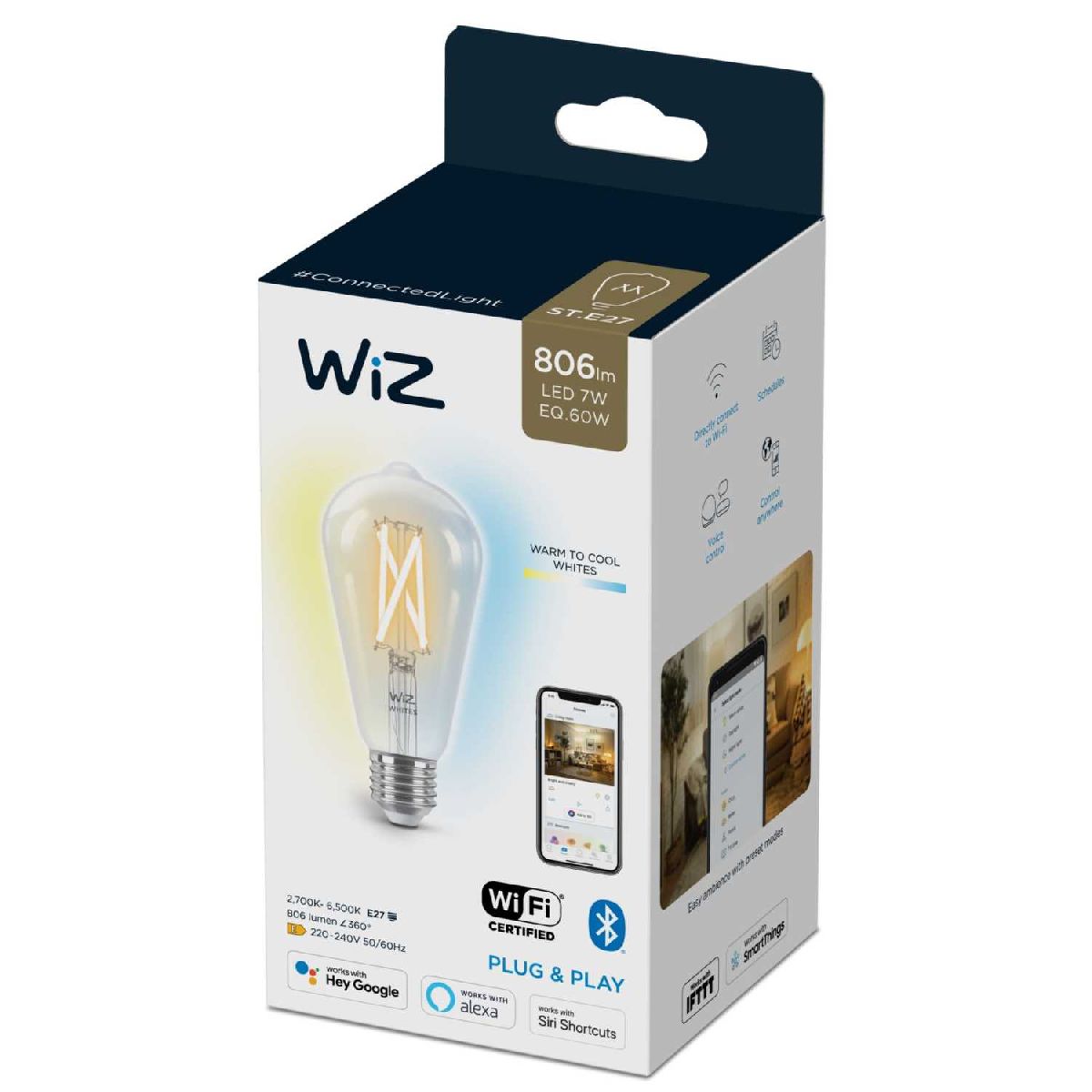 Умная светодиодная лампа Wiz Wi-Fi BLE60WST64E27927-65CL1PF/6 E27 7W 2700/6500K 929003018601 в Санкт-Петербурге