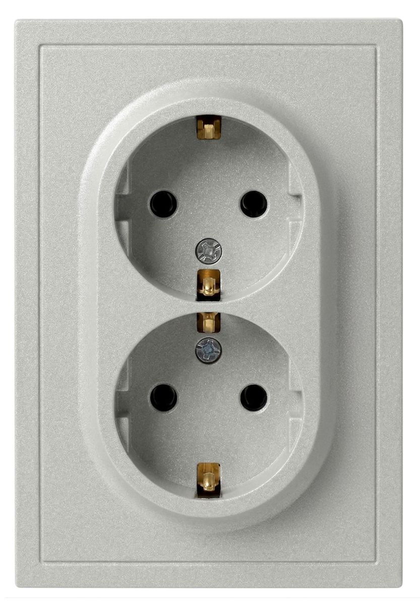 Розетка Эра Galaxy 15-2105-03 с заземлением двойная 2X2P+E Schuko со шторками IP20 16А-250В алюминий Б0070701 в Санкт-Петербурге