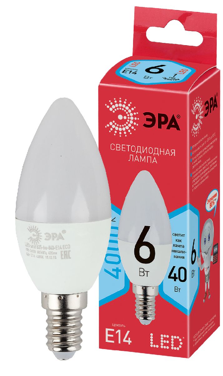 Лампа светодиодная Эра E14 6W 4000K LED B35-6W-840-E14 R Б0051057 в #REGION_NAME_DECLINE_PP#