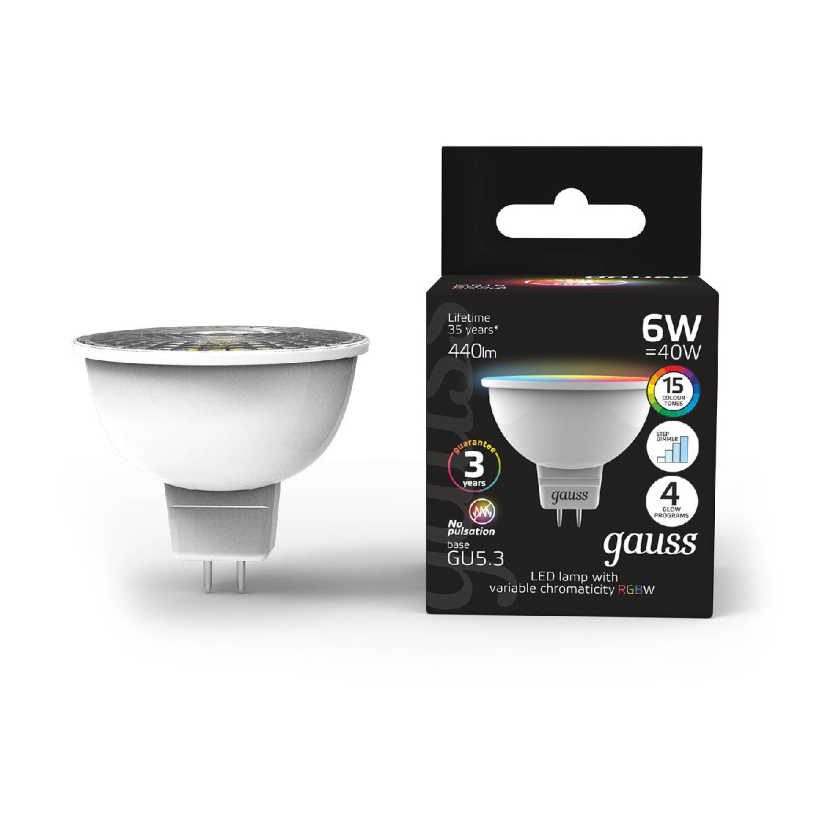 Лампа светодиодная диммируемая Gauss GU5.3 6W RGBW рефлектор матовый 101105406 в #REGION_NAME_DECLINE_PP#