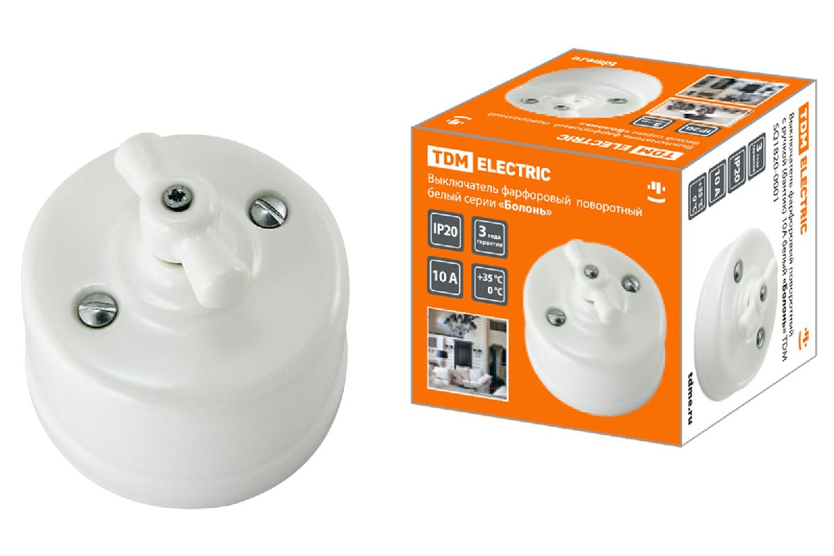 Выключатель фарфоровый поворотный с ручкой Болонь TDM Electric SQ1820-0001 в Санкт-Петербурге