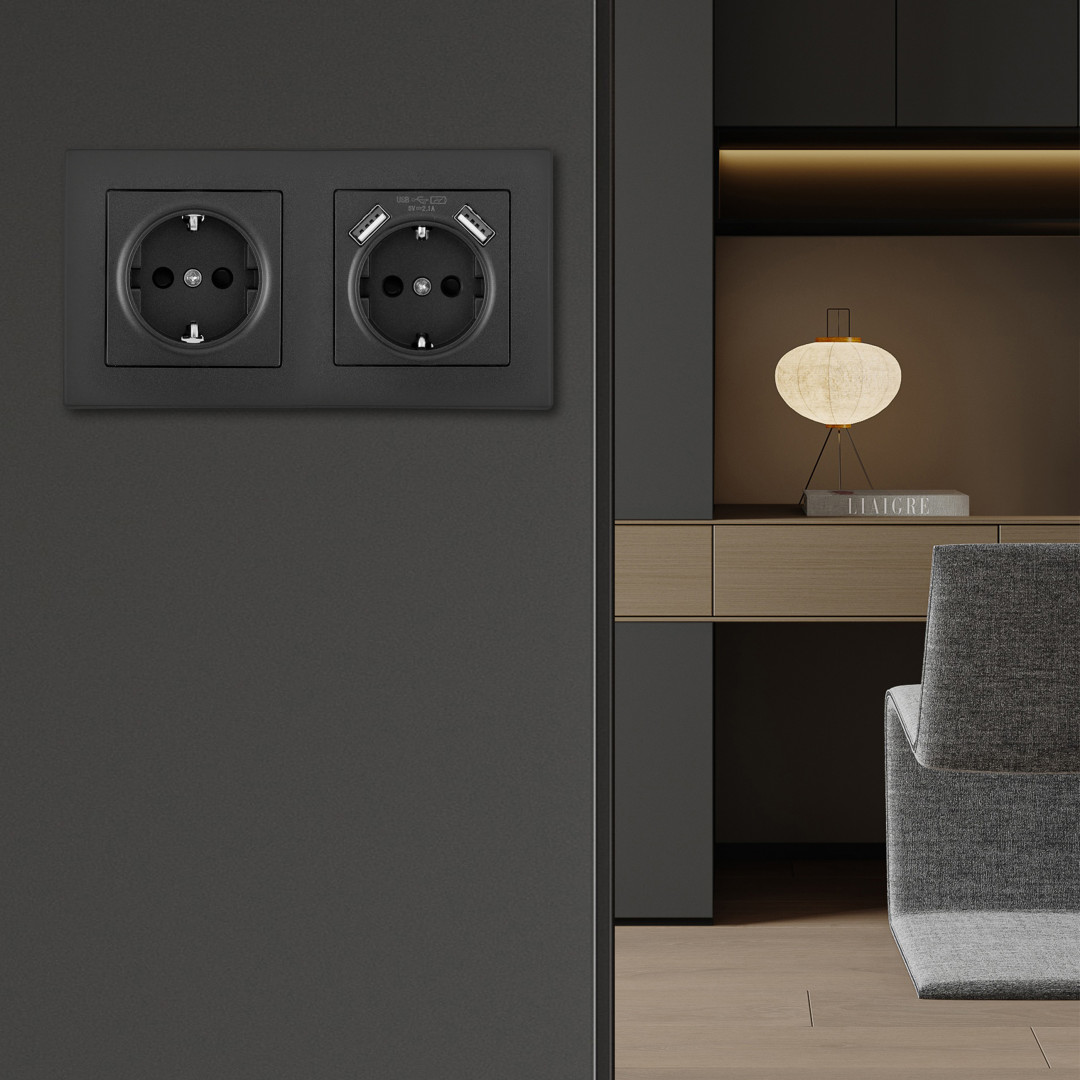 Розетка двойная (двухпостовая) с USB Arte Milano SET06-2-47-1-40-1 black в Санкт-Петербурге