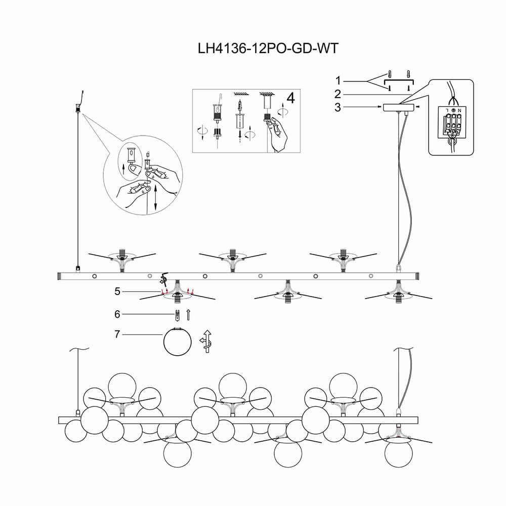 Подвесная люстра Lumien Hall Ilmari LH4136/12PO-GD-WT в #REGION_NAME_DECLINE_PP#