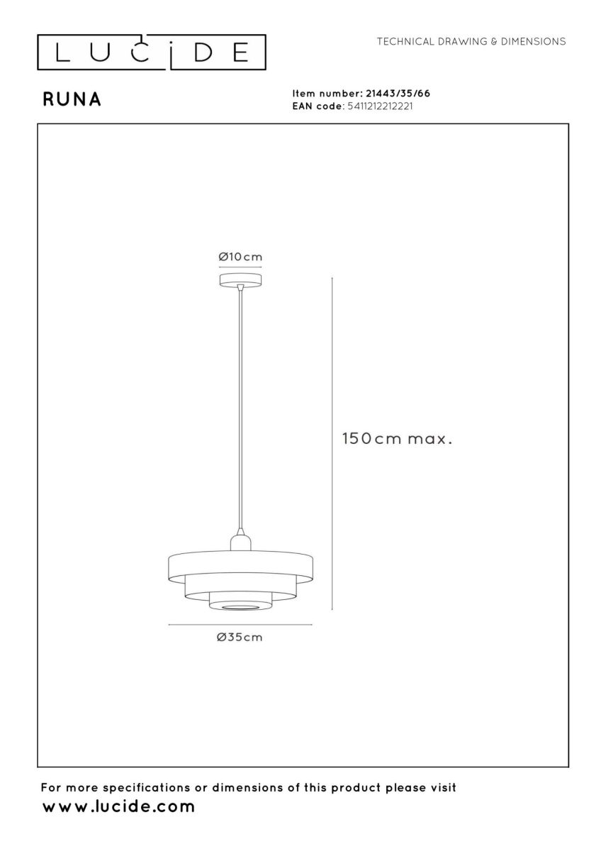 Подвесной светильник Lucide Runa 21443/35/66 в #REGION_NAME_DECLINE_PP#