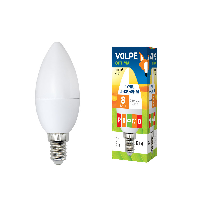 Лампа светодиодная (UL-00001769) Volpe E14 8W 3000K матовая LED-C37-8W/WW/E14/FR/O в Санкт-Петербурге