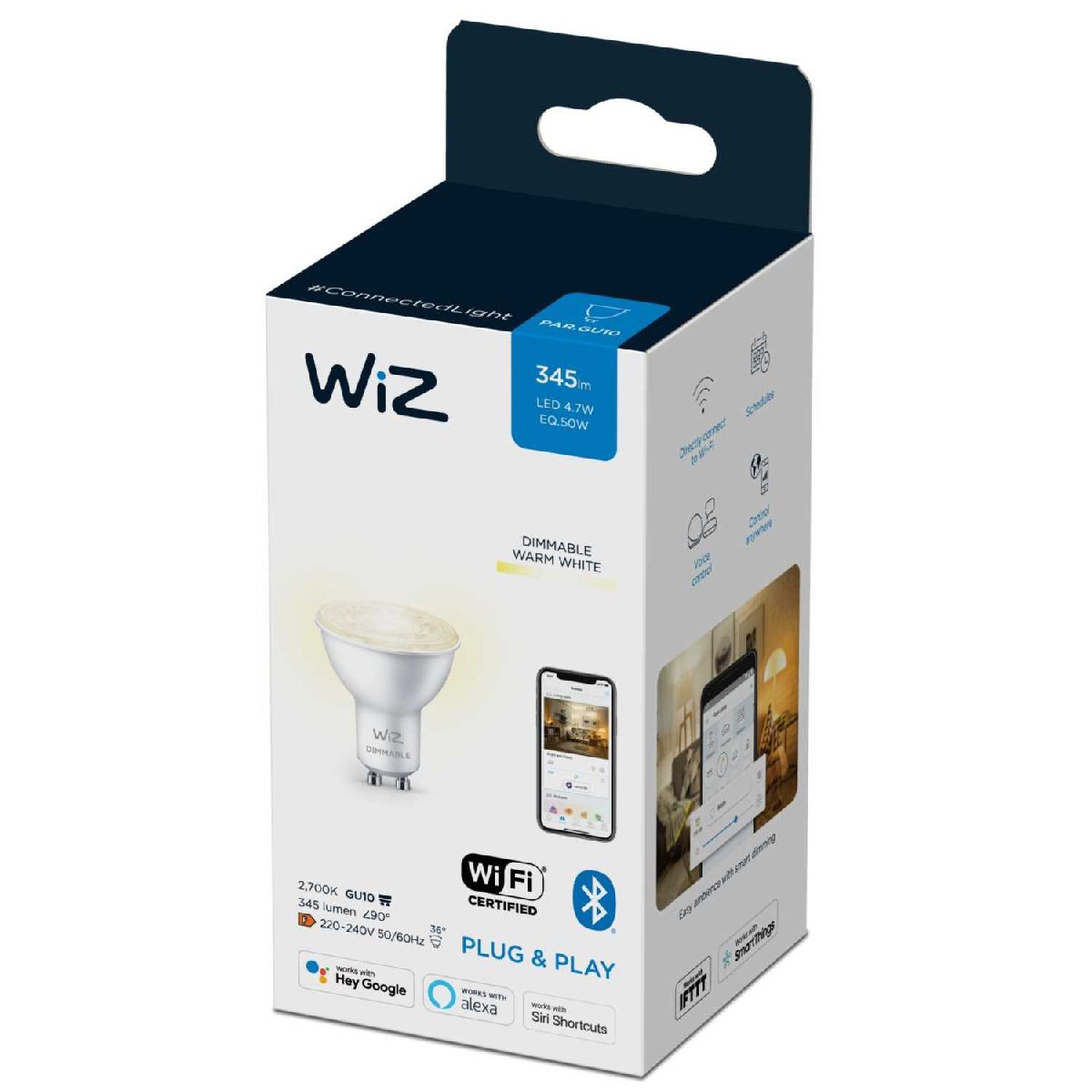 Умная светодиодная лампа Wiz Wi-Fi BLE50WGU10927 DIM1PF/6 GU10 4,7W 2700K 929002448102 в Санкт-Петербурге