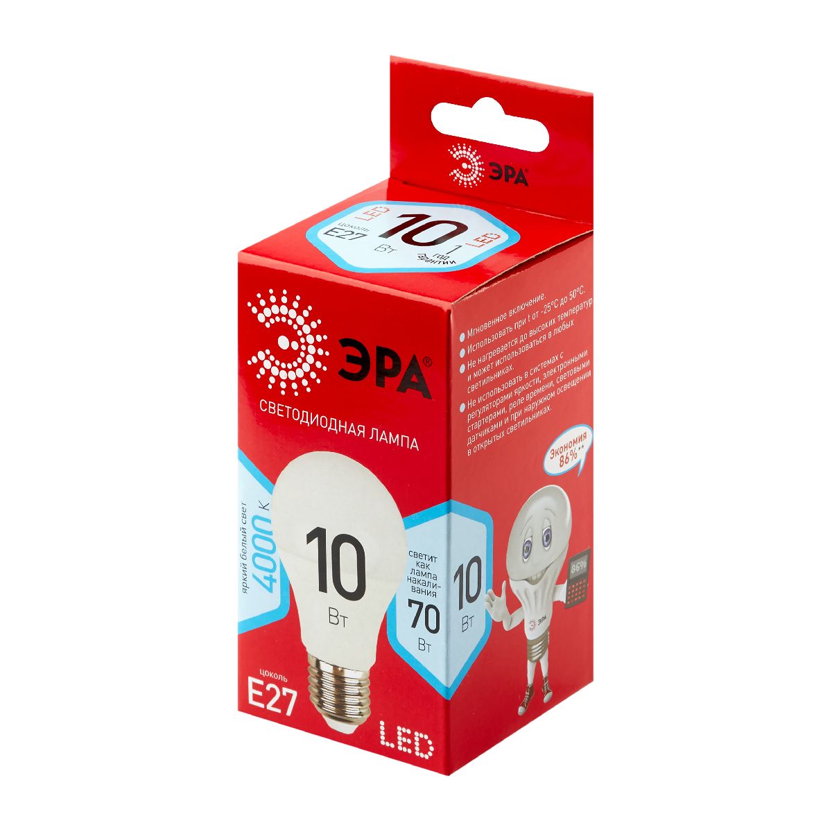 Лампа светодиодная Эра E27 10W 4000K LED A60-10W-840-E27 R Б0049635 в #REGION_NAME_DECLINE_PP#