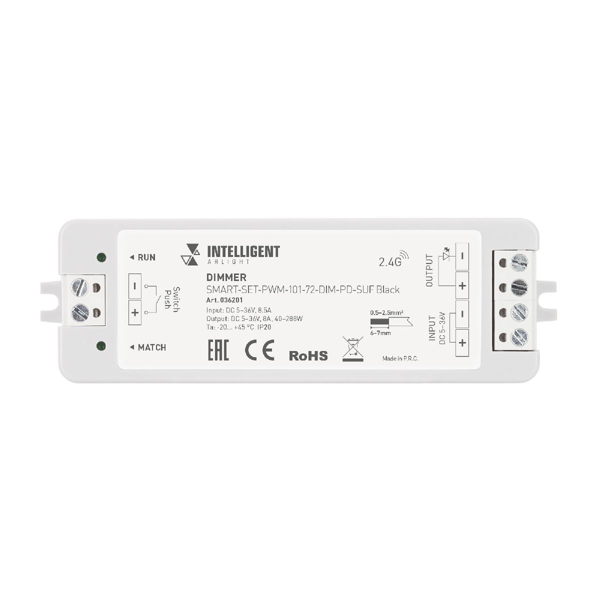 Диммер Arlight SMART-SET-PWM-101-72-DIM-PD-SUF Black (5-36V, 1x8A, x4, ПДУ 13кн, 2.4G) 036201 в #REGION_NAME_DECLINE_PP#