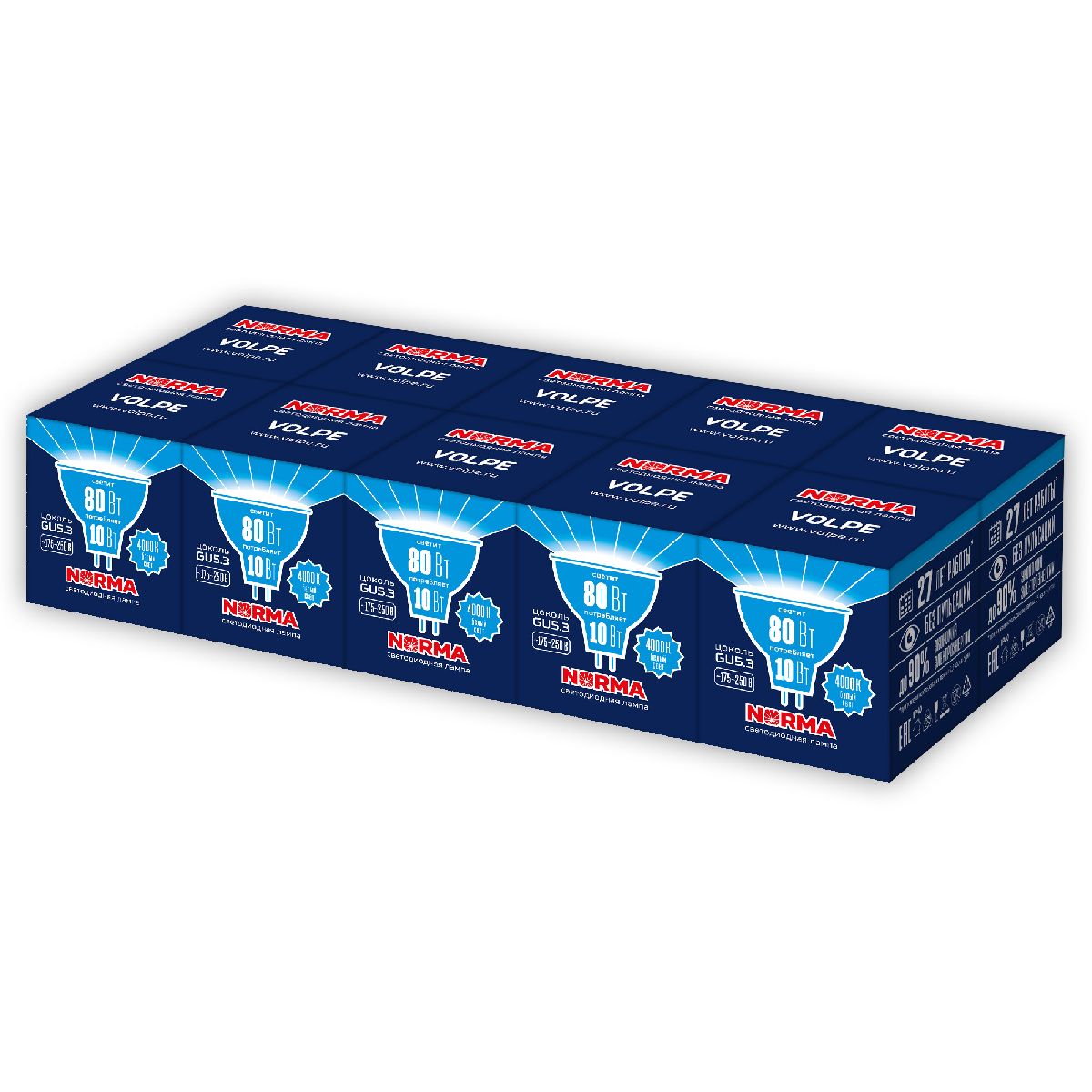 Лампа светодиодная Volpe Norma LED-JCDR-10W/NW/GU5.3/NR Набор из 10штук UL-00012508 в Санкт-Петербурге