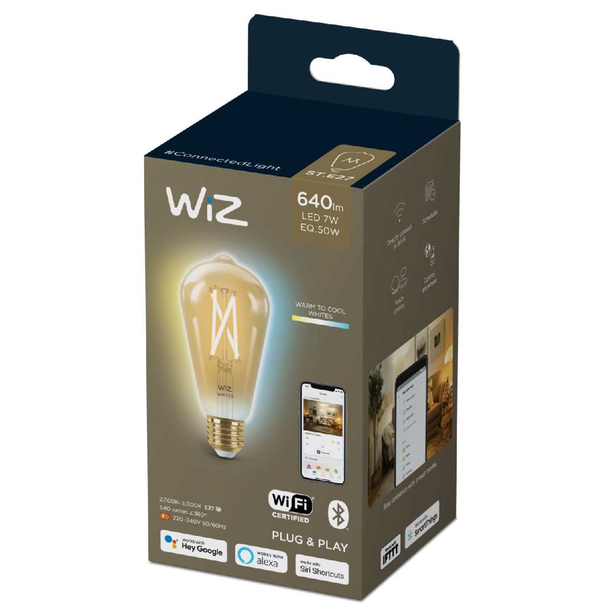 Умная светодиодная лампа Wiz Wi-Fi BLE50WST64E27920-50Amb1PF/6 E27 7W 2000/5000K 929003018701 в Санкт-Петербурге