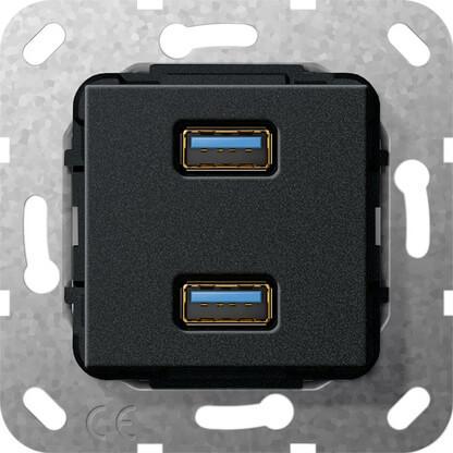Розетка двойная USB 3.0 A Gira System 55 черный матовый 568410 в Санкт-Петербурге