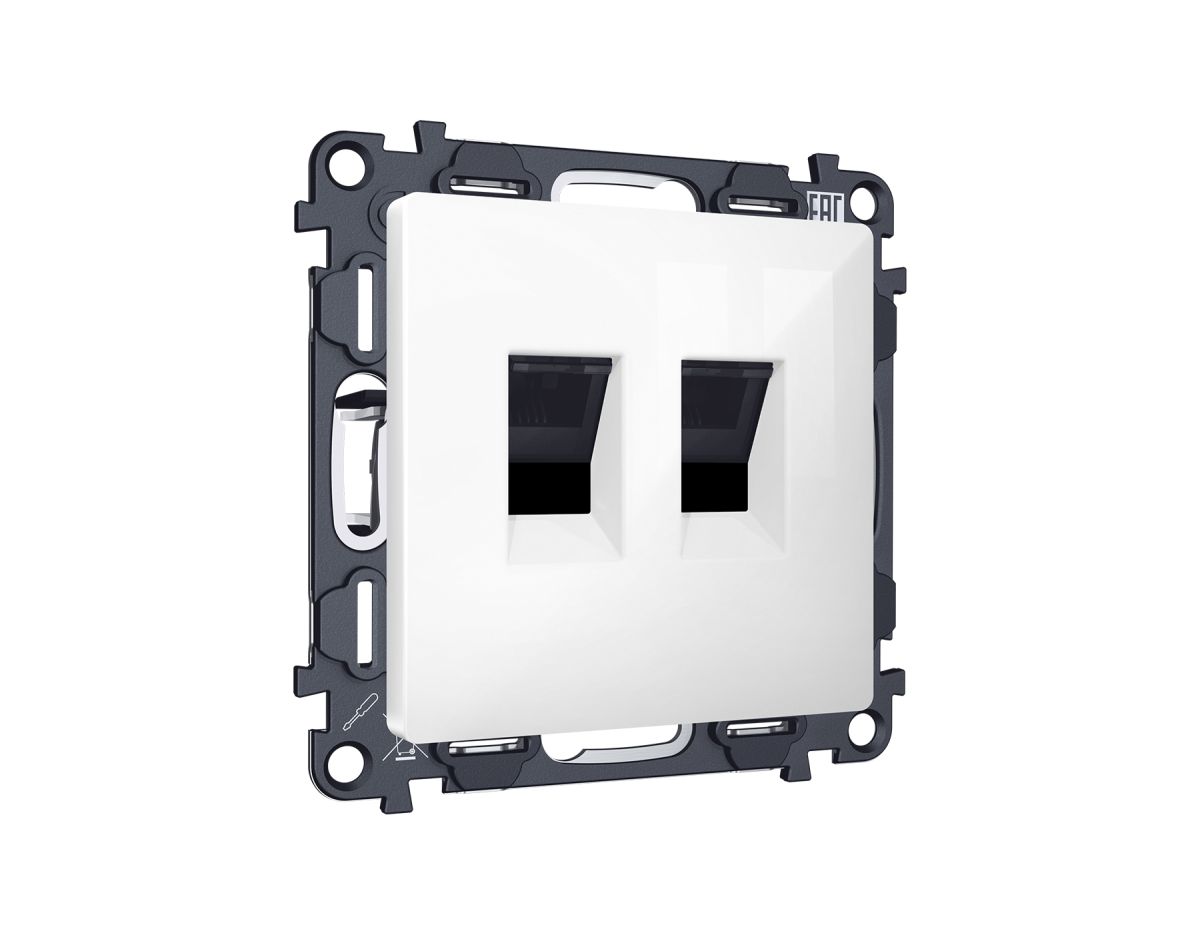 Комплект механизма компьютерной двойной розетки RJ-45 с автоматической защитной шторкой Alfa Белый глянец Quant Ambrella Volt MA112110 (AP1121, VM189) в Санкт-Петербурге