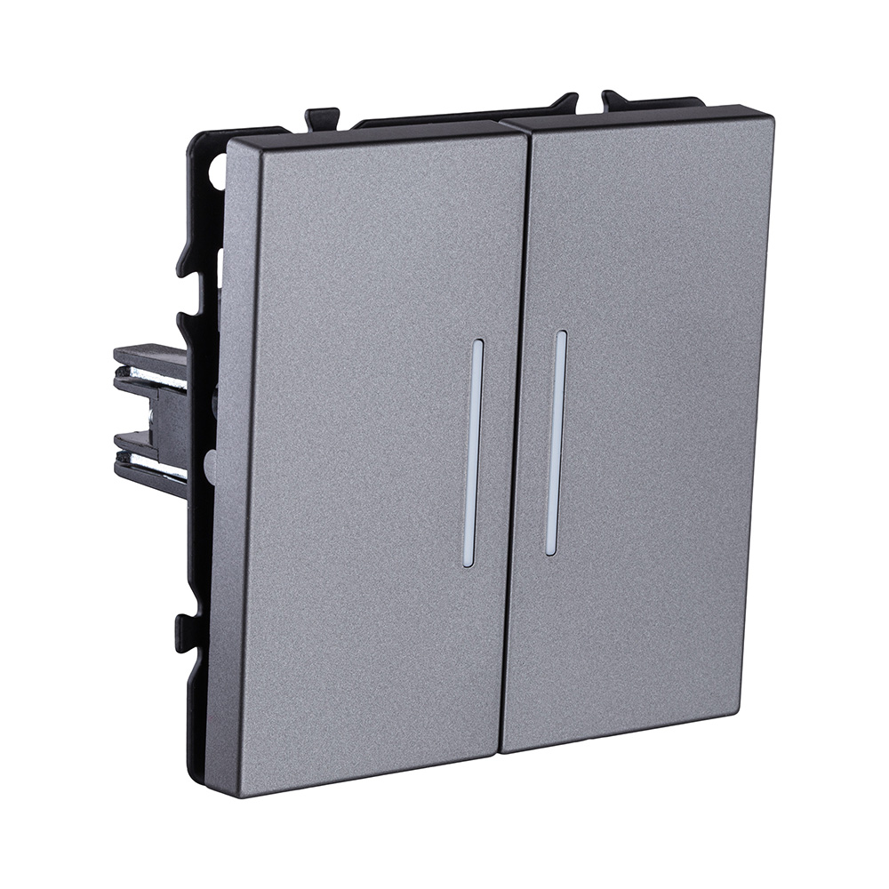 Выключатель 2-клавишный 10А/250В с LED подсветкой, серый Kollinger Eclipse EC-010GY в #REGION_NAME_DECLINE_PP#