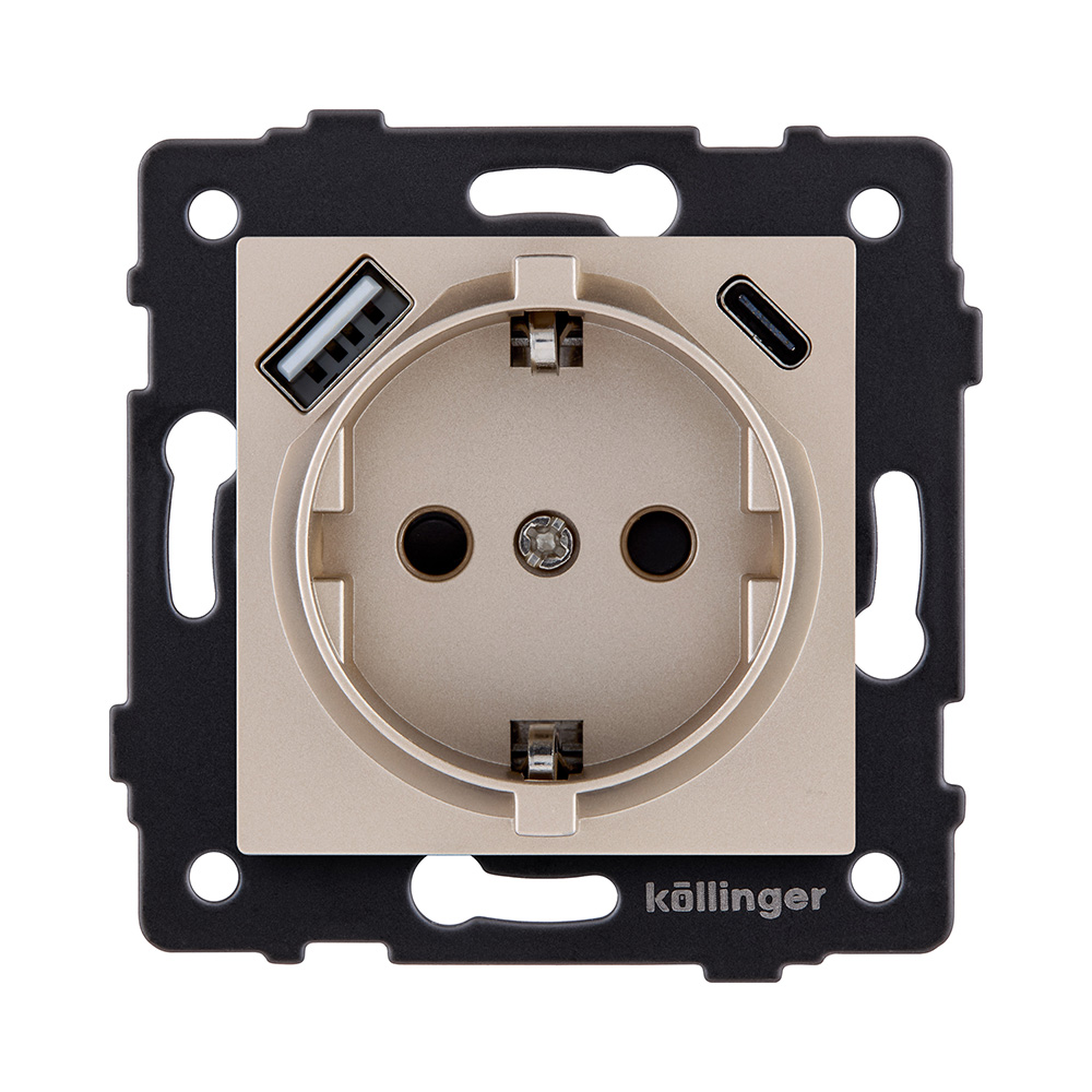 Розетка штепсельная SCHUKO 16A/250 В с USB A+C 20W, золотой Kollinger REA-004GD для Aspekt, Eleganz, Reflex в #REGION_NAME_DECLINE_PP#